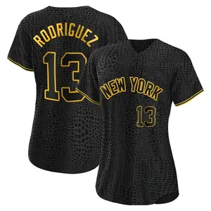 Alex Rodriguez New York Yankees Women's Authentic Snake Skin City Jersey - Black